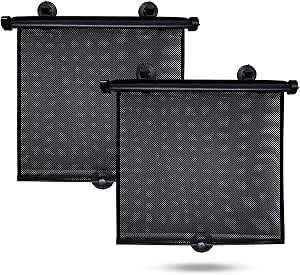 EcoNour Car Side Window Sun Shade (2 Pack) Retractable Sunshade for Kids | | Baby Car Window Shades for UV and Sun Glare Protection | Baby Travel Accessories (15"x17")