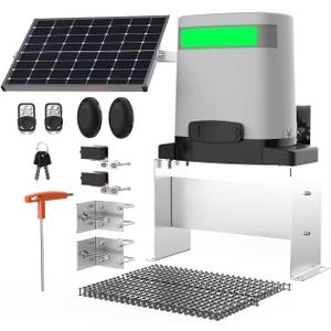 Bltezeit 1400lb Solar Sliding Gate Opener, Automatic Chain Drive Gate Motor with WiFi Control | Backup Battery | IR Sensor & 2 Remotes for Driveway Gates (Solar Panel Included)