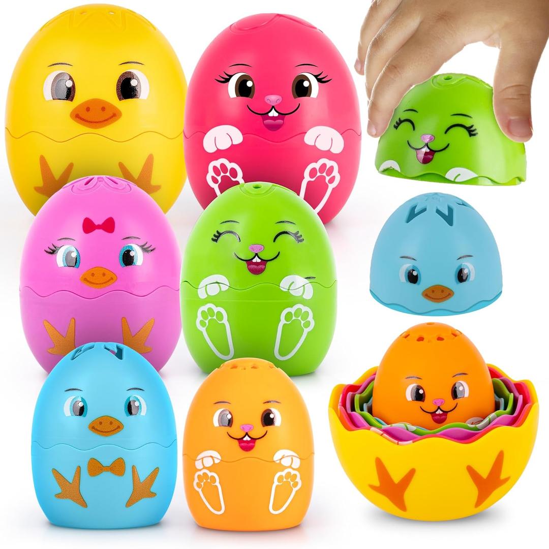 ArtCreativity Stacking Egg Cup Bath Toy - Set of 11 - Baby Easter Nesting Bath Toys for Toddlers in Colorful Bunny & Chick Designs - Easter Egg Toys, Gifts, and Basket Stuffers for Kids