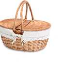 Small Picnic Basket with Removable Liner for 1, Empty Mini Basket for Kids with Lids, Picnic Hamper with Foldable Handles, Natural Color