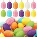 Leitee 36 Pcs Easter Ornaments for Tree Rustic Rope Decorative Eggs Hanging Colorful Twine Eggs for Spring Easter Bowl Basket Fillers Party Centerpieces DIY Wreath Table Setting