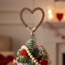 Gejoy 5.5 Inch Mini Wood Valentine's Tree Topper Natural Heart Tree Topper, Farmhouse Rustic Wooden Heart Ornaments for Valentines Day Decoration Couple Gifts