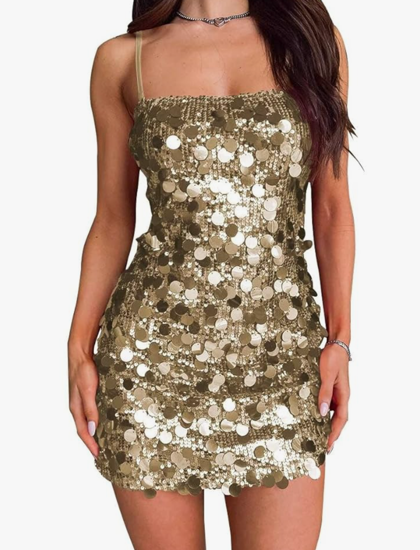 Spaghetti Straps Sexy Sequin Cocktail Dress for Women Club Night Out Dress BF151, L