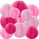 Hot Pink Paper Lanterns 12Pcs Hanging Round Paper Lanterns Decorative for Graduation Baby Shower Wedding Birthday Family Parties ﻿