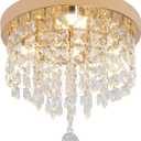 Deckrico Gold Crystal Chandelier Flush Mount Ceiling Light  Modern LED Lighting Fixture for Bedroom, Closet, Bathroom, Hallway  Warm Light