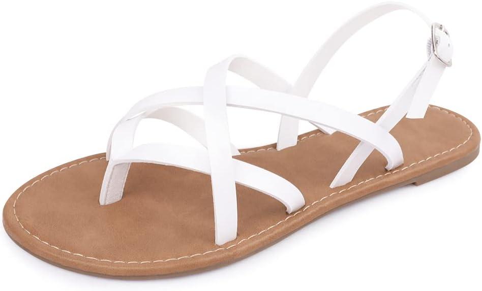 Huayuanwell Women's Gladiator Flat Sandals Fisherman Strappy Sandals Ankle Strap Sandals (White)