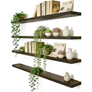 36 Inch Rustic Wood Floating Shelves Farmhouse Wooden Wall Shelves for Bathroom Bedroom Living Room Kitchen Office Set of 4 Brown