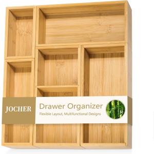 5 PCS Bamboo Drawer Organizer, Multi-Use Wooden Drawer Organizer, Junk Drawer Organizer Kitchen for Bathroom, Makeup Desk, Office Desk, Jewelry, Utensils, Tea Drawer
