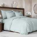 Duvet Cover Queen Size Set - Extra Soft Queen Size Duvet Cover 90 x 90 with 2 Pillow Shams - Hotel Luxury Easy Care and Fade Free w/Zipper Closures & Ties - Comfy Breathable Bedding Set (Ice Blue) (No Comforter)