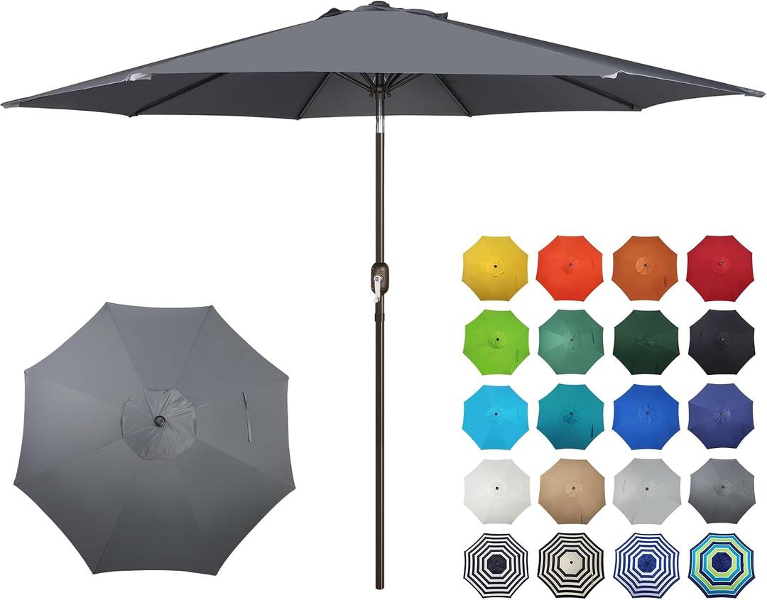 Blissun 10FT Outdoor Patio Umbrella, Outdoor Table Umbrella, Yard Umbrella, Market Umbrella with 8 Sturdy Ribs, Push Button Tilt and Crank