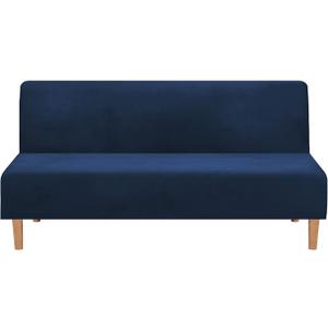 MIFXIN Armless Sofa Cover Stretch Futon Slipcover Velvet Thick 3 Seat Full Folding Sofa Bed Couch Futon Furniture Protector Cover Without Armrests (Velvet Dark Blue)