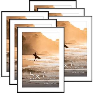 Americanflat Front Loading 5x7 Picture Frame with Shatter-Resistant Glass - Set of 6 - Use as 4x6 Frame with Mat - Metropolitan Collection - Photo Frame for Tabletop and Wall Display - Black