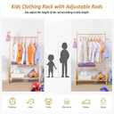BAMBOOHOMIE Kids Clothing Rack with Adjustable Rods, Children Clothes Garment Rack for Kids Baby Pet, Kids Dress Up Rack with 2 Bottom Shelves, Kids Wardrobe Closet for Toddlers Nursery (Natural)