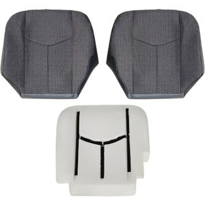NLQR #69C Dark Gray Driver & Passenger Side Bottom Replacement Cloth Seat Covers & Driver Side Foam Cushion Compatible with Chevy Silverado GMC Sierra 1500 2500HD 3500HD 2003 2004 2005 2006 2007