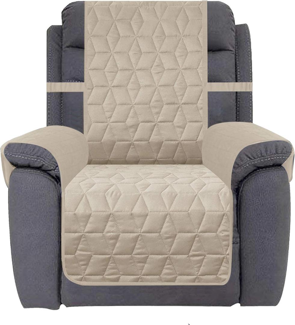 Ameritex Waterproof Nonslip Recliner Cover Christmas Decor Stay in Place, Dog Couch Recliner Cover Furniture Protector for Pets and Kids (Beige, 23'')