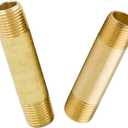 Legines Brass Pipe Fitting, Long Nipple, 1/2" NPT Male x 1/2" NPT Male, 2" Length (Pack of 2)