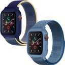 Band with Case Compatible with Kids Apple Watch Band 46mm 45mm 42mm 41mm 44mm 40mm, Silicone Bumper with Sport Loop Nylon Strap for Series 11/10/9/8/7/6/5/4/SE/SE2/SE3 for Boys Girls (Yellow Blue+Cape Blue)