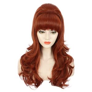 karlery Adult Women Long Wavy Ginger Auburn Wig 60s 70s Big Red Bouffant Beehive Wig for Halloween Themed Costume Party