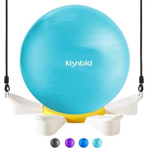 Exercise Ball, Daisy Shaped Yoga Ball Base with Resistance Bands for Stability, Yoga, Balance & Preganancy, Anti-Burst Ball Chair for Office, Home & Gym(65cm/22in) (Cerulean Blue Set)