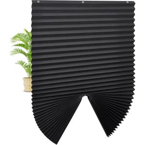 UrMoon 4 Packs Temporary Pleated Shades for Windows Thicken Paper Pleated Blinds with Suction Cup No Drill Free Cut Size Fabric Shades for Door and Home, 100% Blackout Black, 36" W x 70" H