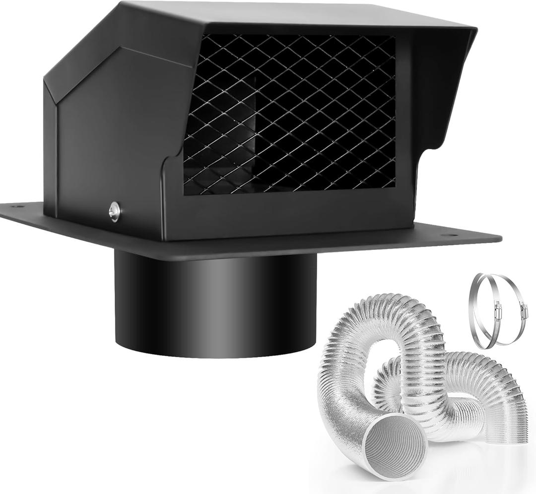 LTSEAME 4 Inch Roof Vent Kit, Removable Roof Vent, Bathroom Exhaust Roof Vent for Dryer, 4 Inch Galvanized Steel with Damper,5FT Aluminum Ducting and Duct Clamps (4IN)