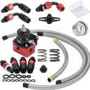 Adjustable Fuel Pressure Regulator Kit 3-70PSI With 6AN Return and 6AN feed Port with AN6-6AN Fuel Line Hoses Connectors (black+red)