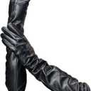 YISEVEN Women’s Long Leather Gloves Opera Length Three Point Design Lined Genuine Lambskin Winter Cold Weather Luxury Accessories for Ladies Dress Driving Evening Party Gifts, Black Size 7.0 M