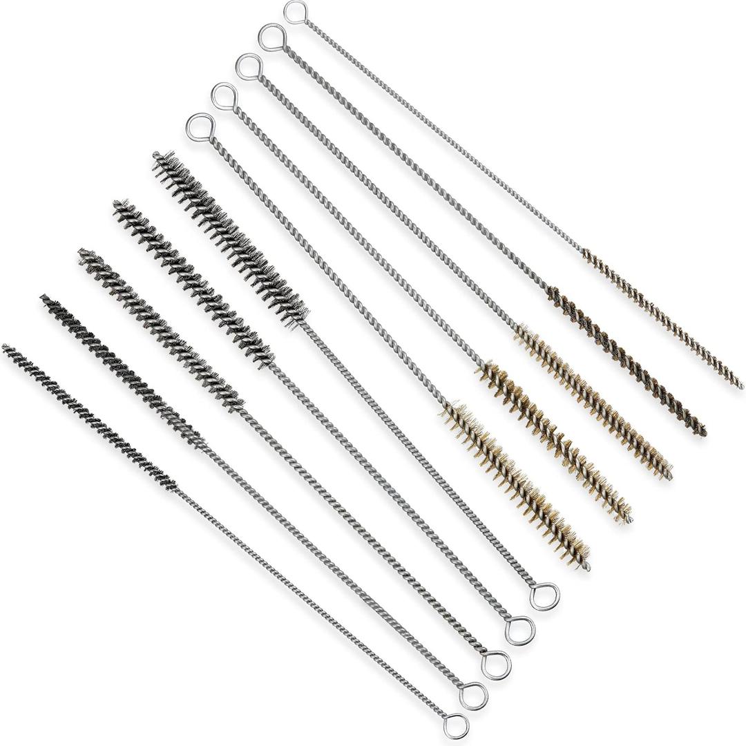 Wire Tube Brushes for Cleaning Pipe Tube Brass Stainless Steel Round Wire Brush for Auto Parts, Bottles, Tubes, 5 Sizes(10 Pieces)