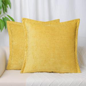 Pack of 2, Chenille Throw Pillow Covers 24x24 Inch Mustard Yellow Decorative Pillowcase Boho Farmhouse Cushion Covers Soft Couch Cushion Case for Couch Sofa Bedroom Living Room