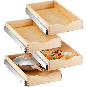 Sintuff 4 Pack Wooden Pull out Tray Cabinet Organizer Gentle Close Roll out Shelves for Kitchen Cabinets Fully Assembled Slide Pantry Shelves (12'' X 21'')