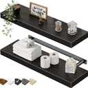 QEEIG Floating Shelves for Wall 23.6" Long - Wall Mounted Shelf Bathroom Kitchen Living Room Bedroom Farmhouse Home Decor Display Bookshelf Large 23.6 x 9.3 inch Set of 2, Black (008-60B)