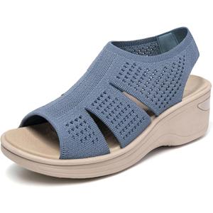 KOIMED Women's Comfortable Platform Walking Sandals With Memory Foam Open Toe Lightweight Breathable Soft Mesh Washable For Summer Travel Casual Beach Outdoor Sport, Size 10.5" Long, 4" Wide