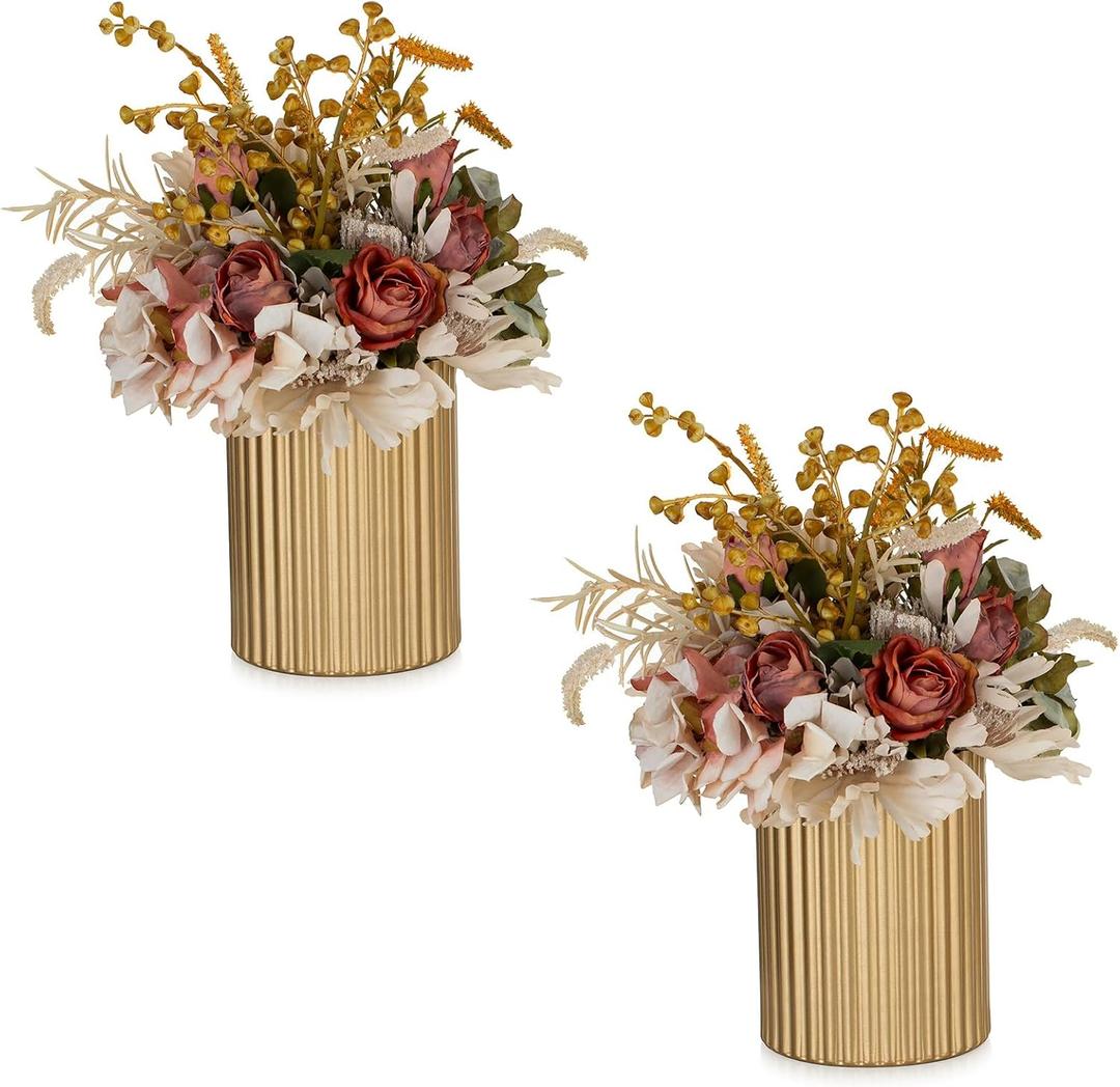 NUPTIO Gold Vases for Centerpieces Wedding: 2 Pcs 5.1 inch Metal Flower Vase Flowers Stand Wedding Centerpieces for Tables Centerpiece Table Decorations