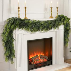 N&T NIETING 6FT Christmas Norfolk Pine Garland Real Touch Pine Artificial Faux Greenery Garlands Winter Christmas Garland for Table Mantle Fireplace Holiday Indoor Outdoor Xmas Decorations (1 Pc)