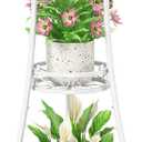 iDavosic.ly 3 Tier Metal Plant Stand Indoor Outdoor, Wrought Iron Corner Tall Flower Pot Holder Shelf, 34 Inch Vertical Heavy Duty Display Rack for Patio Porch Living Room Garden, White