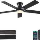 52" Low Profile Ceiling Fans with Lights and Remote,Black Indoor Ceiling Fans with Reversible Quiet Motor,Modern Flush Mount Ceiling Fan Light for Bedroom