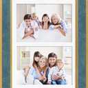 Suede 8x21 Picture Frame Display 4 Opening 5x7 Picture Frames Collage Wall Decor with Mat,Multi Photo Frame for Plexiglass,Wall Decor,1Pack,Blue