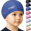 COOLMATE Fabric Swim Cap for Adult Women Men Kid 3 4 6 8 14 16, Silicone Water Resistant Layer, Cloth Swim Cap Gifts for Swimmers, Lightweight for Pool, Lap Swimming (1 pc) (Dark Blue, XS)