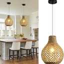 2-Pack Rattan Pendant Light,11.03" Boho Hand Woven Coastal Wicker Hanging Lighting for Farmhouse Dining Room Kitchen Bedroom Hallway