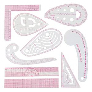 Fashion Clear Metric Sewing Ruler Set, French Curve Pattern Ruler Kit for Beginners Tailors Designers (A-9-Piece Set)