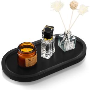 Bamboo Vanity Tray 11.4x6.1 inches, Decorative Vanity Tray for Bathroom Countertop Toilet Tank Farmhouse, Black