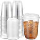 Baderke 50 Sets 16 oz Clear Plastic Cups with Lids,Sturdy Iced Coffee Cups with lids, Disposable Plastic Smoothie Cup for Cold Drinks