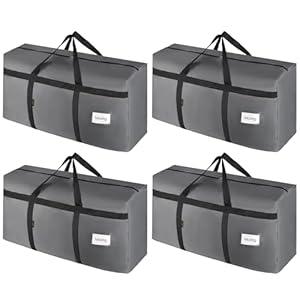 CIVJET 4 Pack Moving Bags Heavy Duty Extra Large 90L, College Packing Bags for Moving Clothes, Moving Supplies & Boxes with Zippers and Handles, Storage Bags Moving Totes Camping Essentials (Grey)