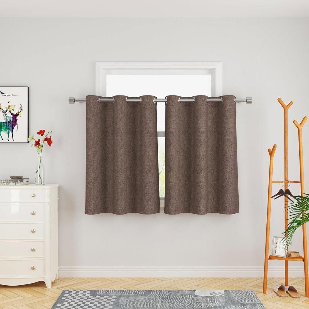 UPOPO Brown Cafe Curtains Privacy Kitchen Tier Curtains Over Sink Linen Textured 36 inch Length Mini Short Cabinet Caravan Bathroom Small Basement Half Window Curtain 2 Panels Grommet Top