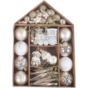 Gonetre 2 Pack Glitter Christmas Ornaments Christmas Tree Decorations 70Pcs Per Pack Xmas Ball Ornaments Plated Snowman Snowflakes Xmas Tree Hanging Decorative Balls for Home (White and Gold)