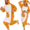 Funziez! Adult Onesie Halloween Costume Animal Dinosaur Shark Unisex Plush One Piece Cosplay Suit for Adults, Men and Women (Large, Kangaroo)