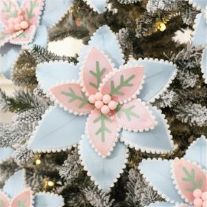 6 Pcs Christmas Tree Pastel Poinsettia Decoration 9'' Candyland Christmas Tree Ornament Blue and Pink Felt Poinsettia Flower Candy Artificial Flower Pick for Xmas Wreath DIY Party Decor