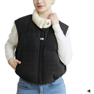Women's Winter Outerwear Vests Crop Puffer Vest Lightweight Sleeveless Padded High Stand Collar Jacket (Black, L)