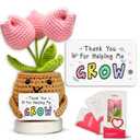 Gossby Teacher's Day Gift - Thank You for Helping Me Grow - Appreciation, Thank You - Mother's Day, Birthday, Graduation, Retirement, End of Year Teacher Gift from Students - Positive Tulip Crochet
