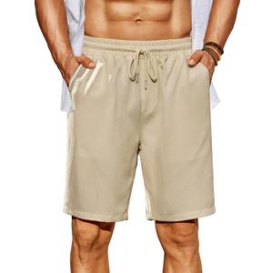 COOFANDY Men's Beach Shorts 9" Elastic Waist Drawstring Shorts Lightweight Regular Fit Casual Summer Shorts (Beige, M)